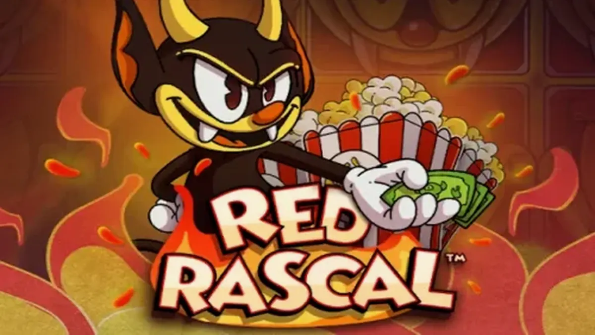 Red Rascal slot game screen showing the colorful amusement park theme and character design.